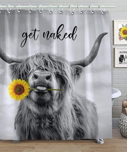 Get Naked Sunflower Field Highland Cow Printed Shower Curtain For Bathroom
