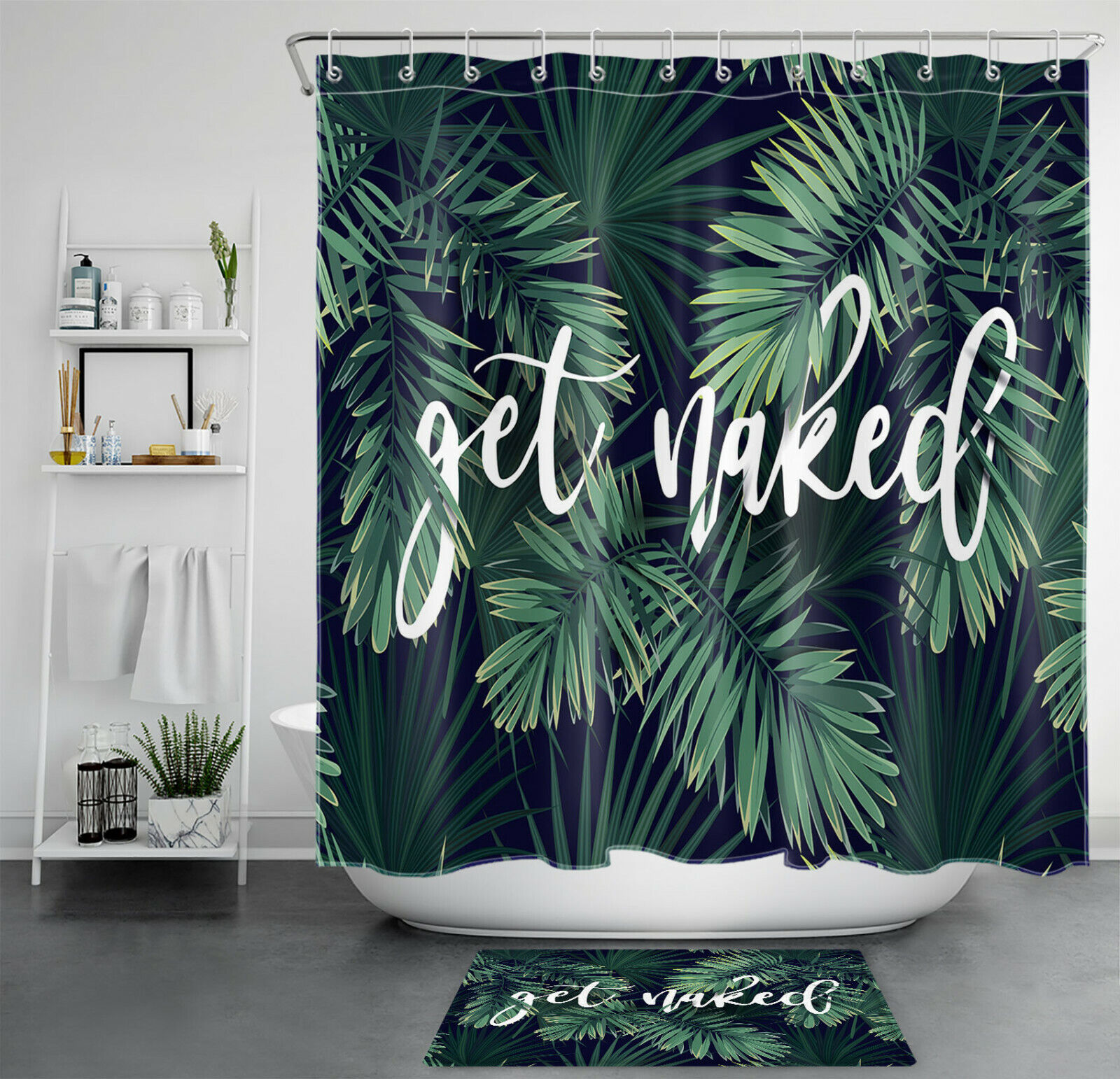 Get Naked Tropical Leaves Shower Curtain