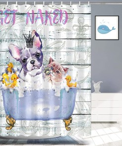 Get Naked Waterproof Fabric Shower Curtain with Dog and Cat for Pet Lovers