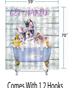 Get Naked Waterproof Fabric Shower Curtain with Dog and Cat for Pet Lovers