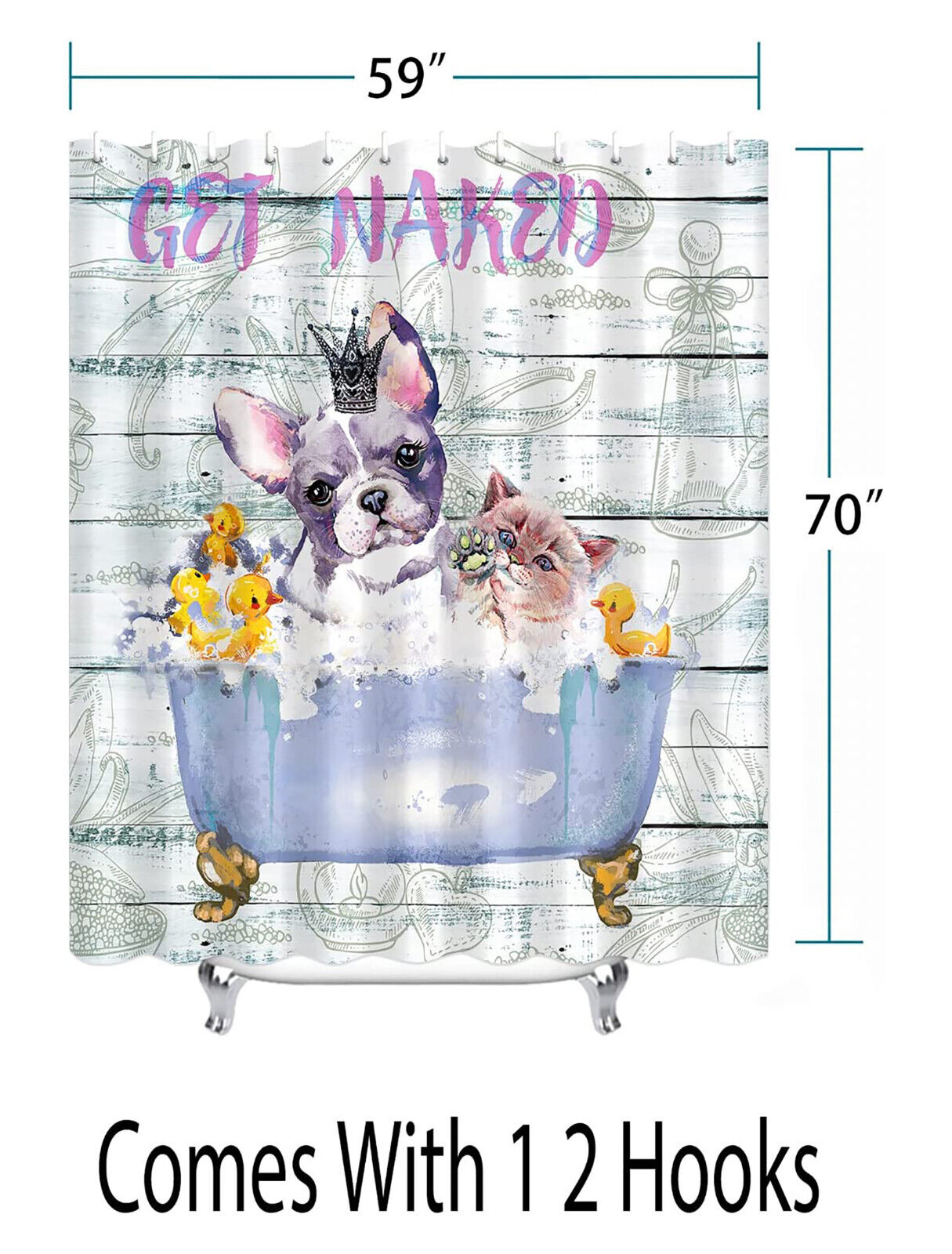 Get Naked Waterproof Fabric Shower Curtain with Dog and Cat for Pet Lovers