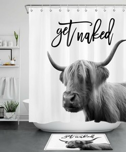 Get Naked Western Wildlife Animal Highland Cow Printed Shower Curtain For Bathroom