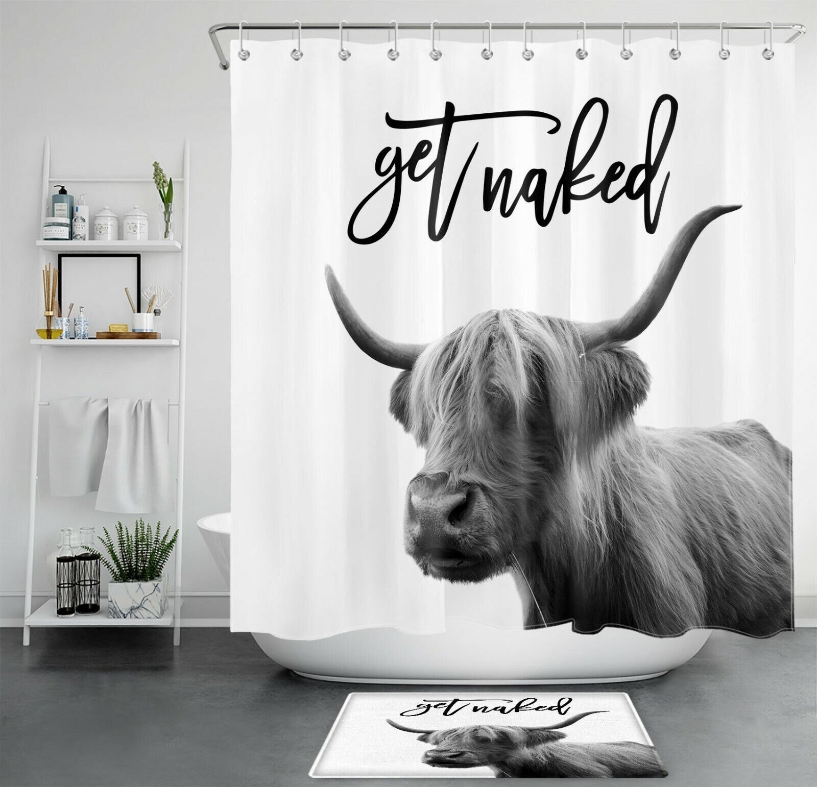 Get Naked Western Wildlife Animal Highland Cow Printed Shower Curtain For Bathroom
