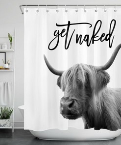 Get Naked Western Wildlife Animal Highland Cow Printed Shower Curtain For Bathroom