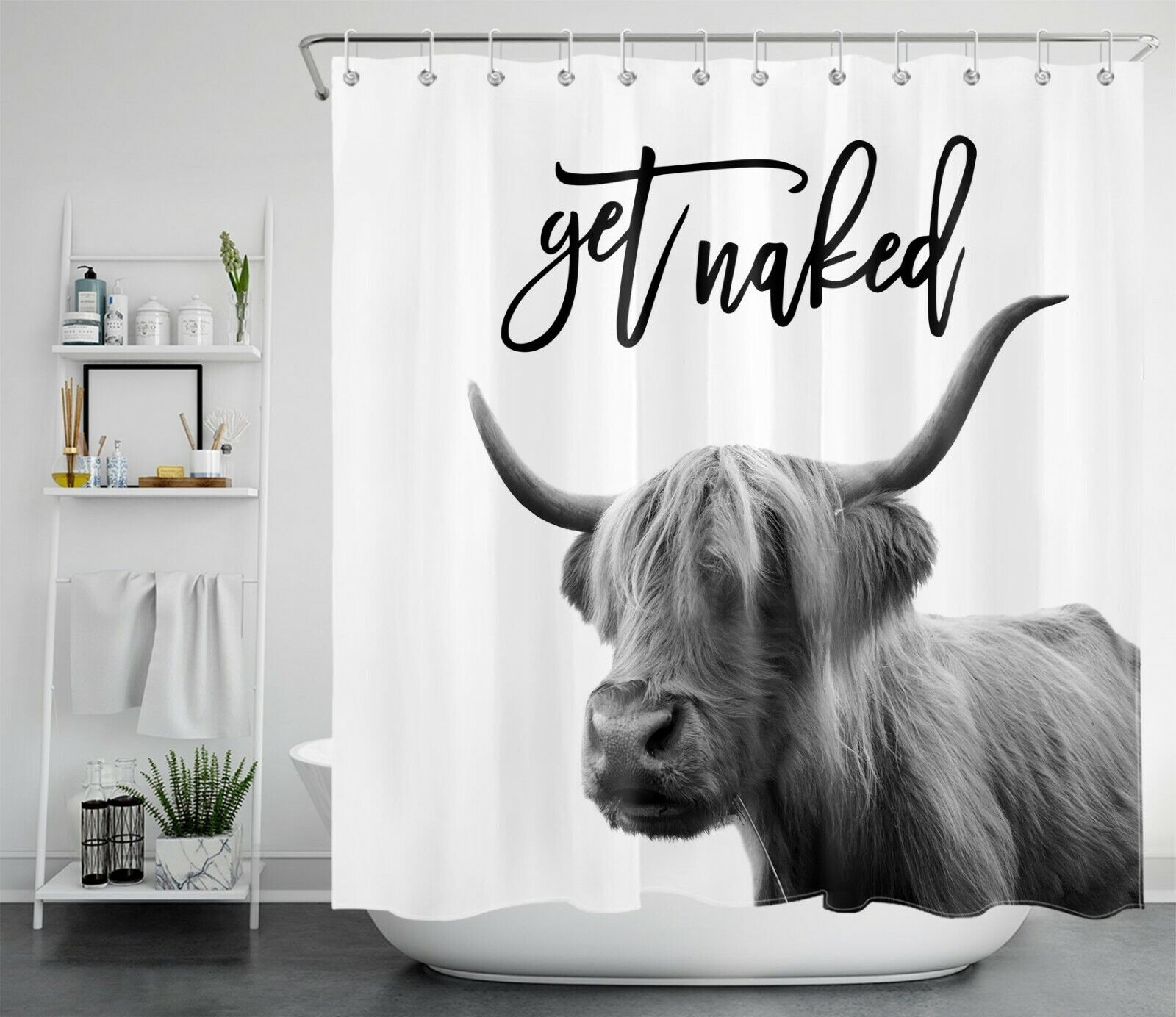 Get Naked Western Wildlife Animal Highland Cow Printed Shower Curtain For Bathroom