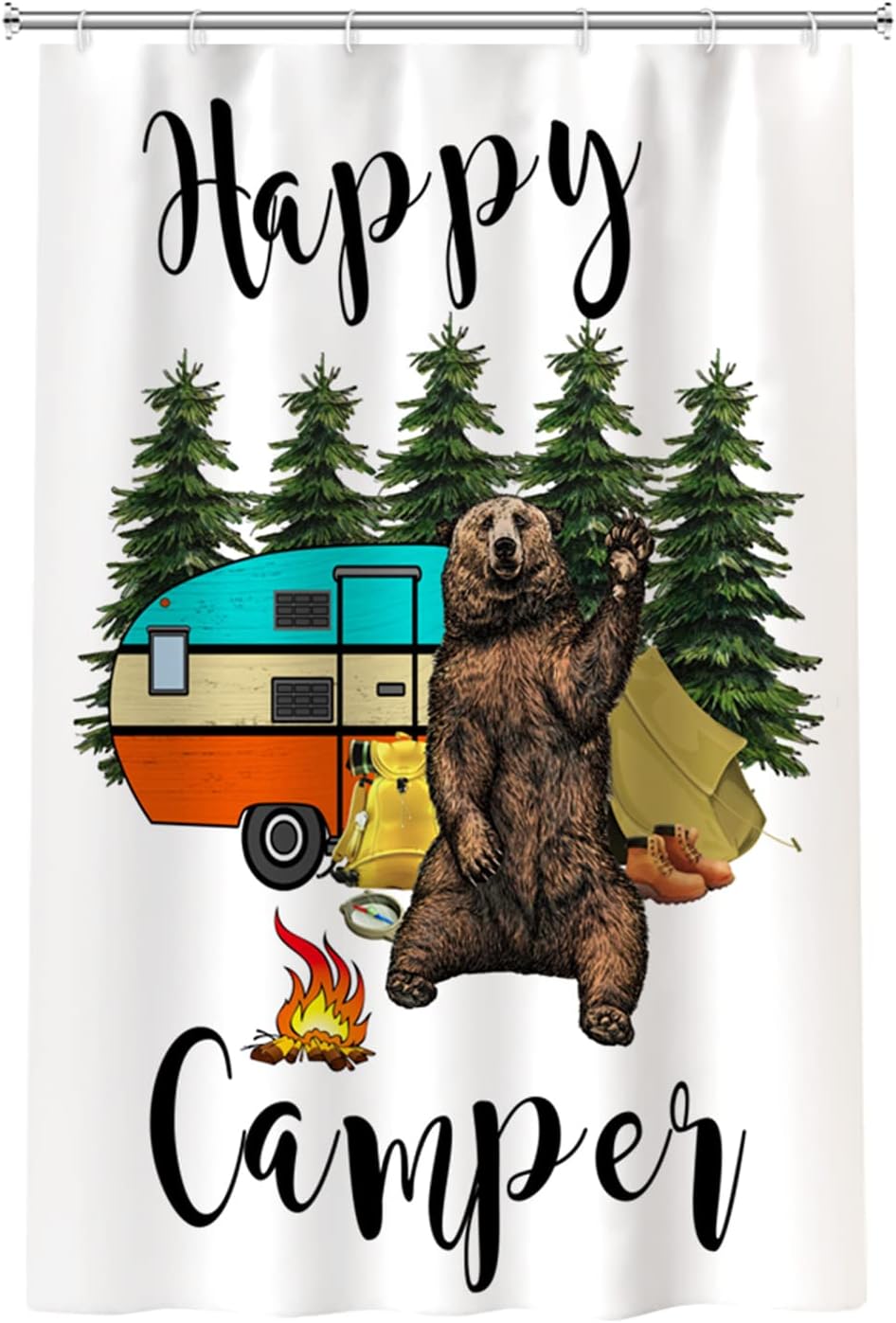 Get Onboard with Happy Camper Shower Curtain for Outdoor Adventure Bathroom