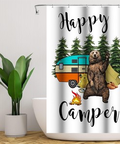 Get Onboard with Happy Camper Shower Curtain for Outdoor Adventure Bathroom