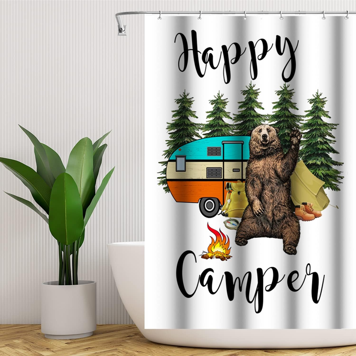 Get Onboard with Happy Camper Shower Curtain for Outdoor Adventure Bathroom