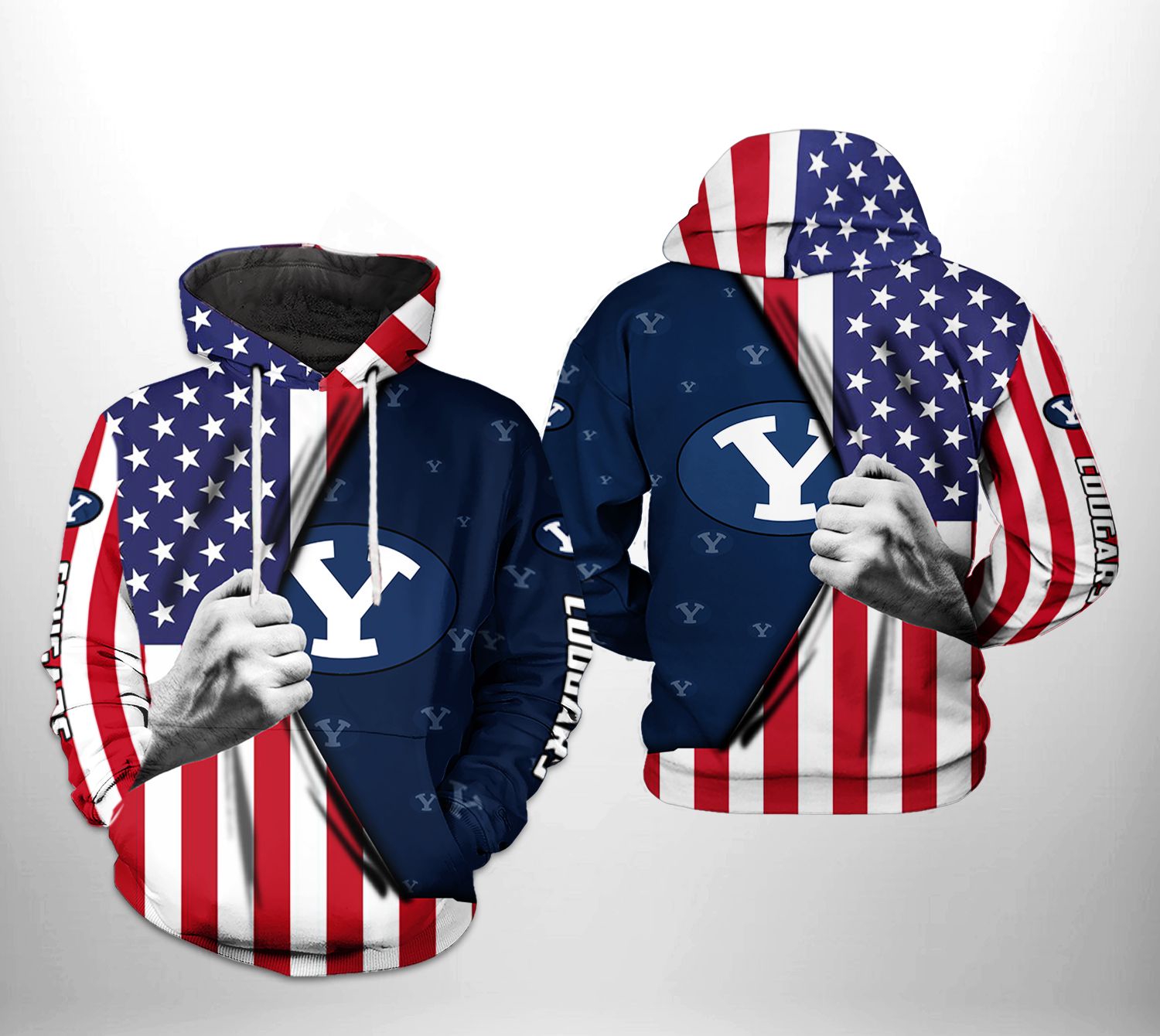 Get Patriotic With Byu Cougars Ncaa Us Flag 3D All Over Print Hoodie, Zip-Up Hoodie