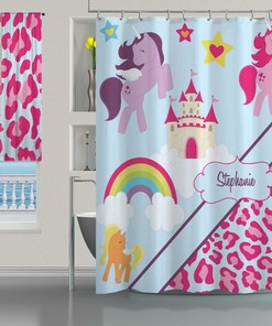 Get Playful with Monogrammed Cheetah Print Pony Shower Curtain - Perfect for Kids 
