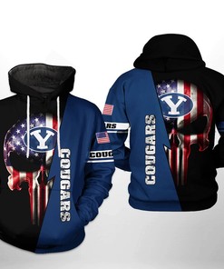 Get Spooky With Byu Cougars Us Flag Skull 3D All Over Print Zip Hoodie Gifts For Ncaa Fans