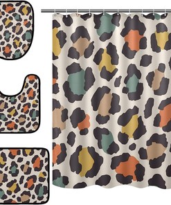 Get The Classic Look With Alaza Vintage Leopard Spot Bathroom Curtain And Mat Set.