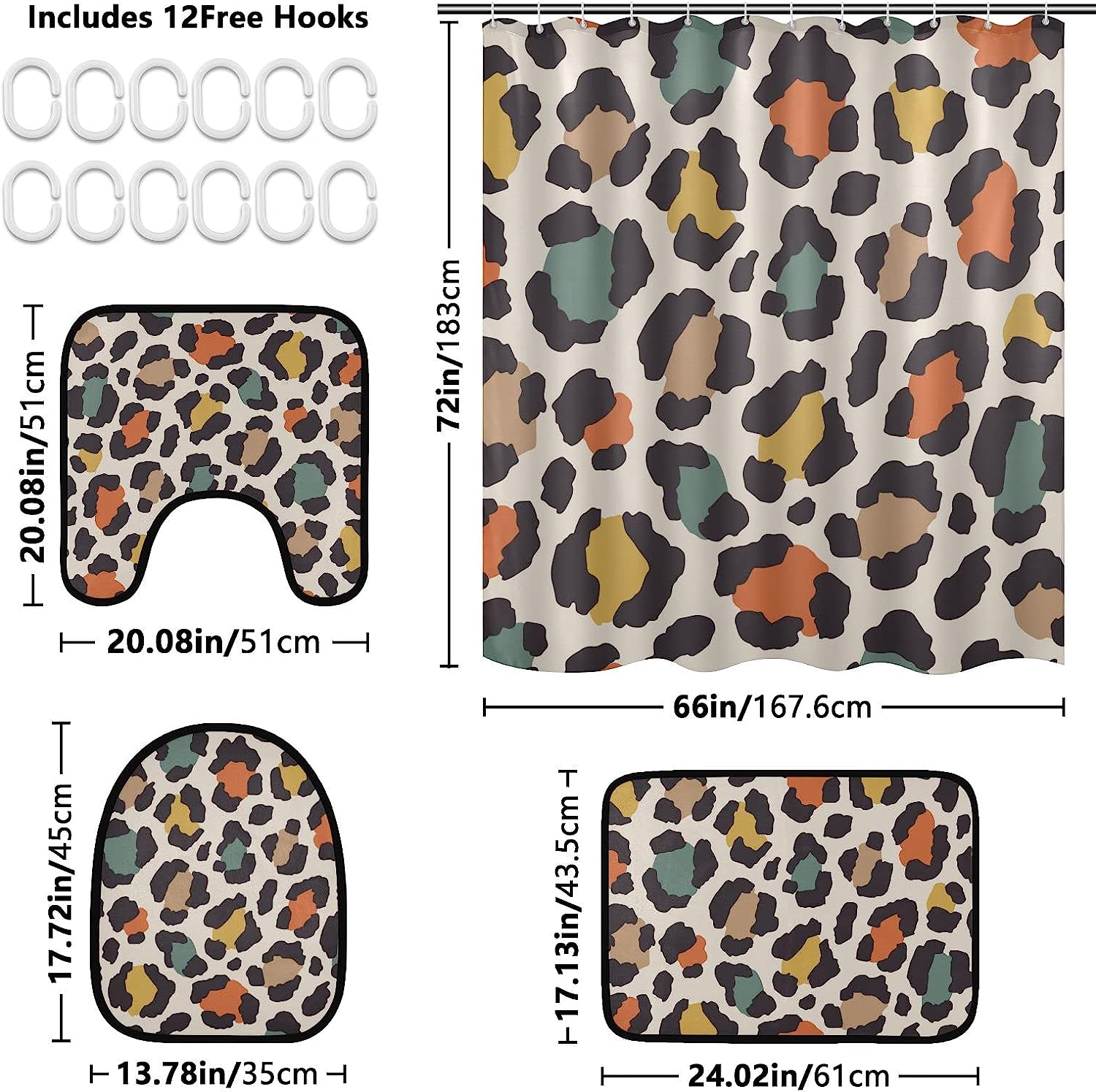 Get The Classic Look With Alaza Vintage Leopard Spot Bathroom Curtain And Mat Set. - Image 2