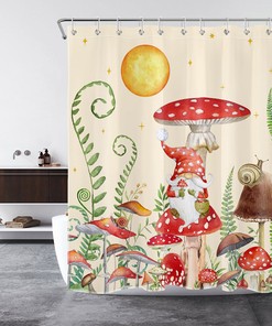 Get Whimsical With This Funny Gnome And Floral Mushroom Forest Retro Shower Curtain 