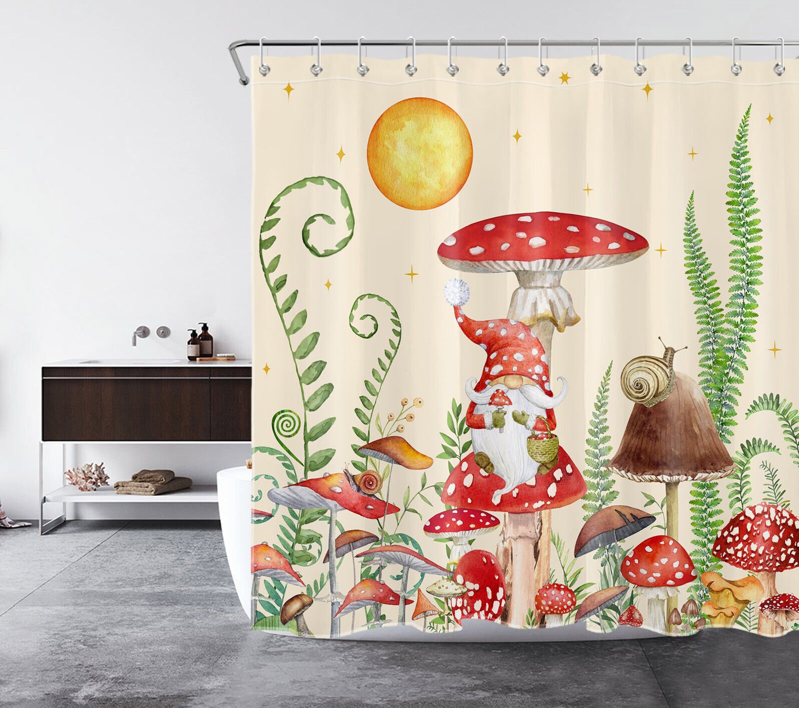 Get Whimsical With This Funny Gnome And Floral Mushroom Forest Retro Shower Curtain