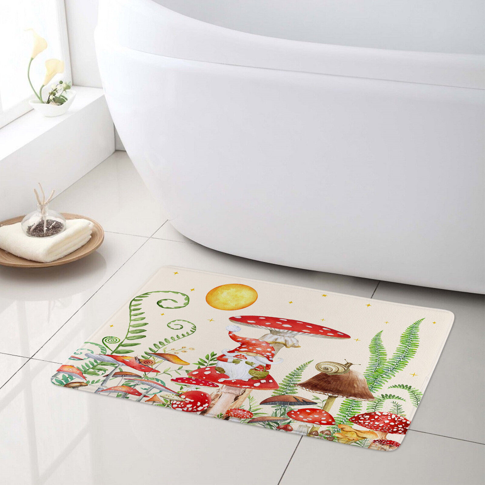 Get Whimsical With This Funny Gnome And Floral Mushroom Forest Retro Shower Curtain