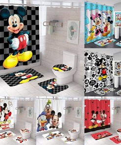 Get Your Disney Vibe With 3D Mickey Mouse Shower Curtain Bath Waterproof 3Pcs Set In Your Bathroom
