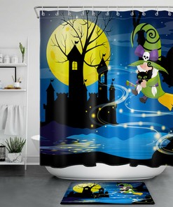 Ghost Castle And Skull Pumpkin Halloween Shower Curtain - Creepy Halloween Decor