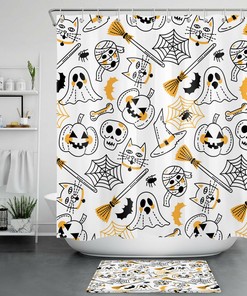Ghost Pumpkin with Spider Web Print Shower Curtain, Perfect for the Halloween Bathroom Decor