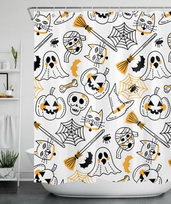 Ghost Pumpkin with Spider Web Print Shower Curtain, Perfect for the Halloween Bathroom Decor