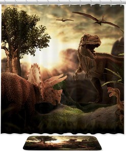Giant Dinosaur Silhouette Shower Curtain For Dinosaur Lovers