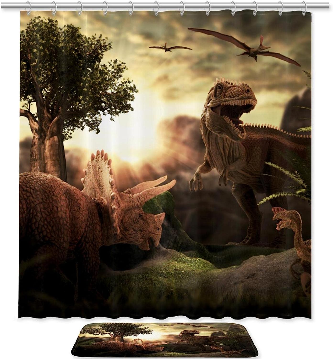 Giant Dinosaur Silhouette Shower Curtain For Dinosaur Lovers