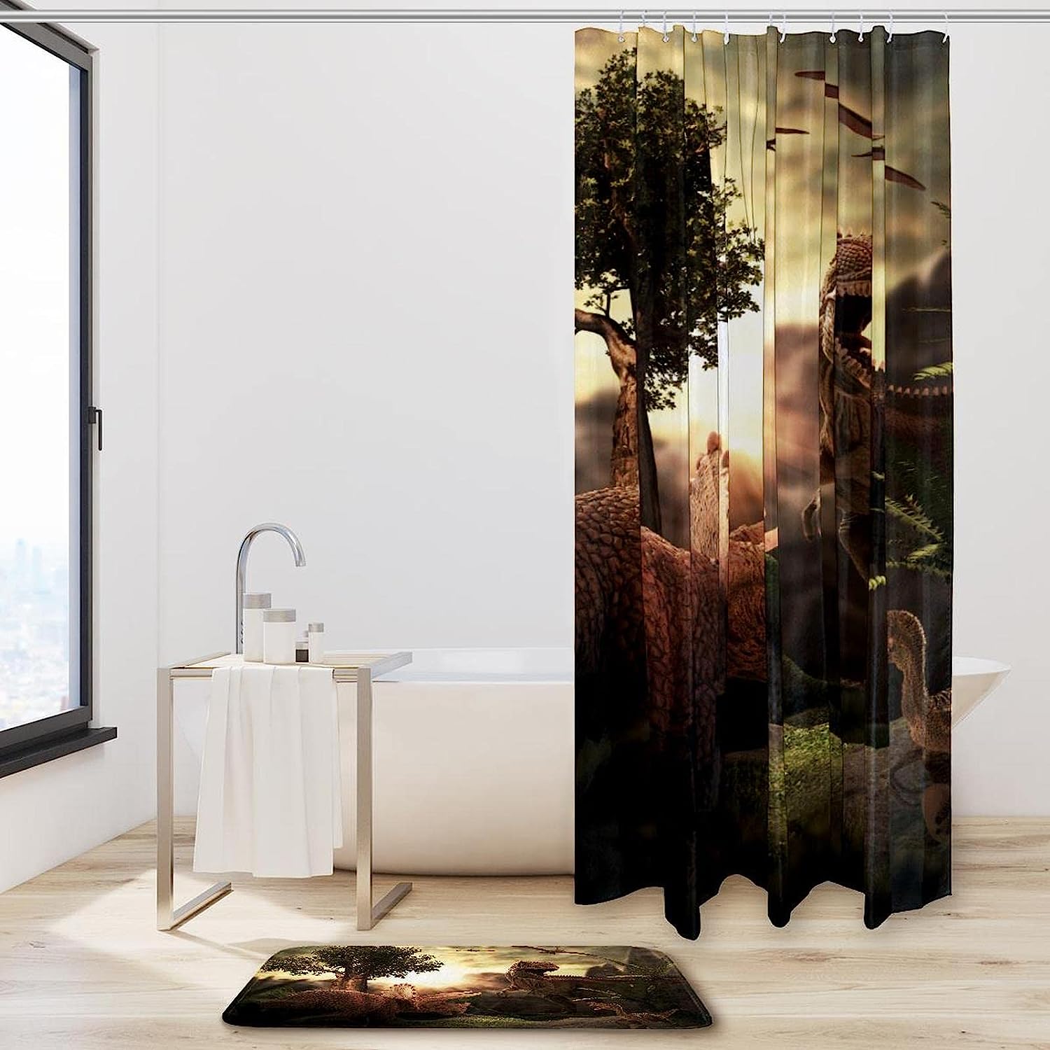 Giant Dinosaur Silhouette Shower Curtain For Dinosaur Lovers - Image 2