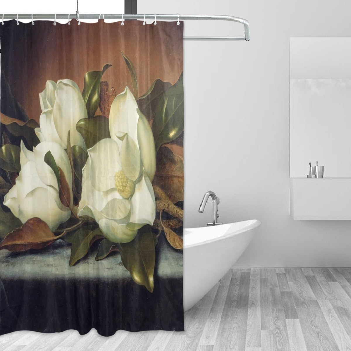 Giant Magnolias Fabric Bathroom Shower Curtain - Elegant Waterproof Bath Curtain by Ethel Ernest