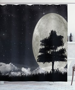 Giant Moon Ancient Tree Night Shower Curtain for a Magical Bathroom