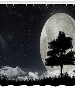 Giant Moon Ancient Tree Night Shower Curtain for a Magical Bathroom