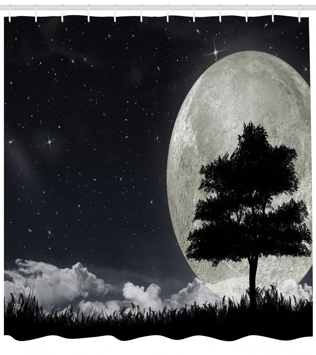 Giant Moon Ancient Tree Night Shower Curtain for a Magical Bathroom