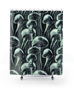 Gift-Worthy Magic Mushroom Shower Curtain in Checker, Checkered, Pink, Smiles, Flower, and Psychedelic Design.