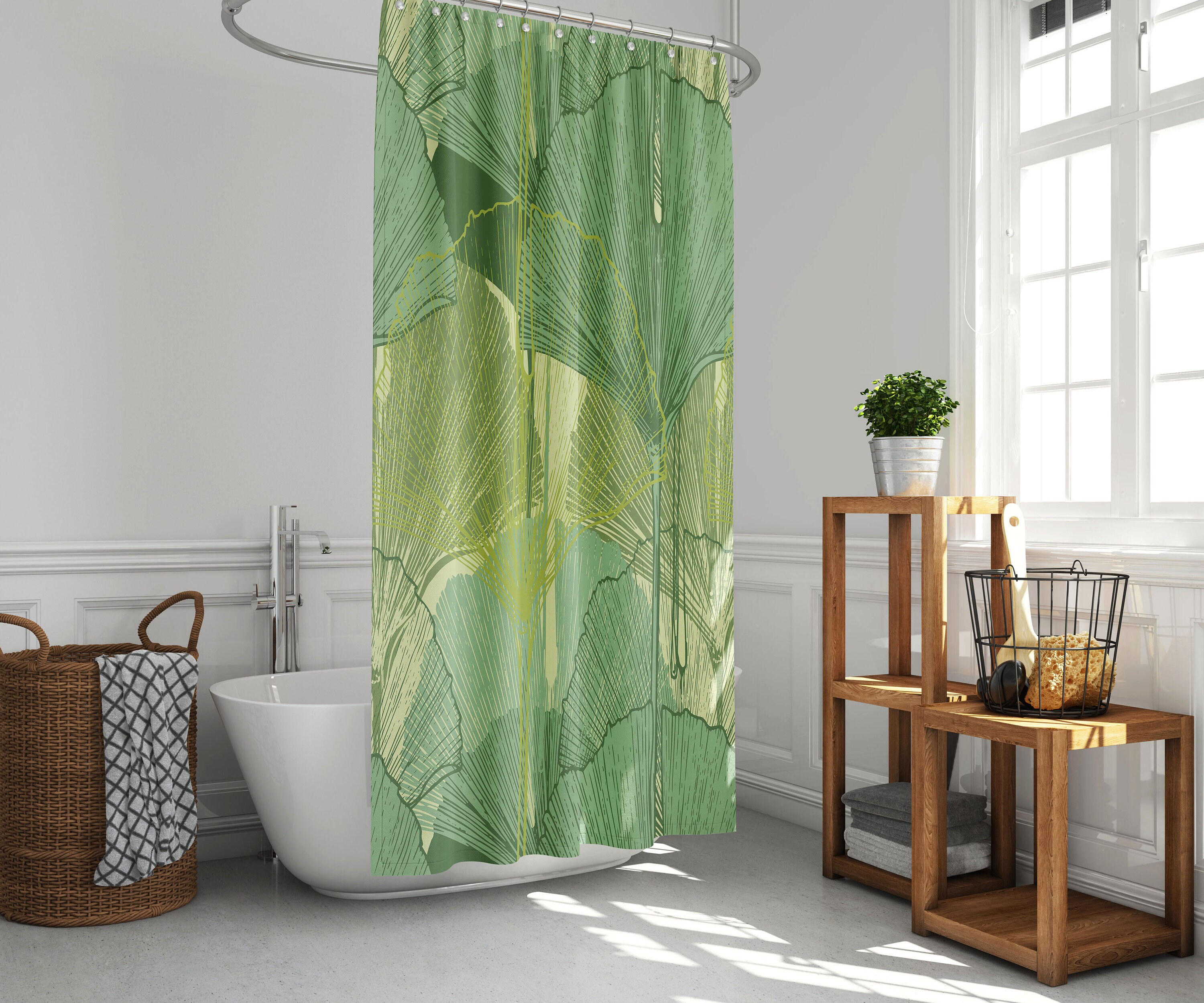 Ginkgo Biloba Shower Curtain, Plant Lady Bath Decor - Unique Bathroom Curtain