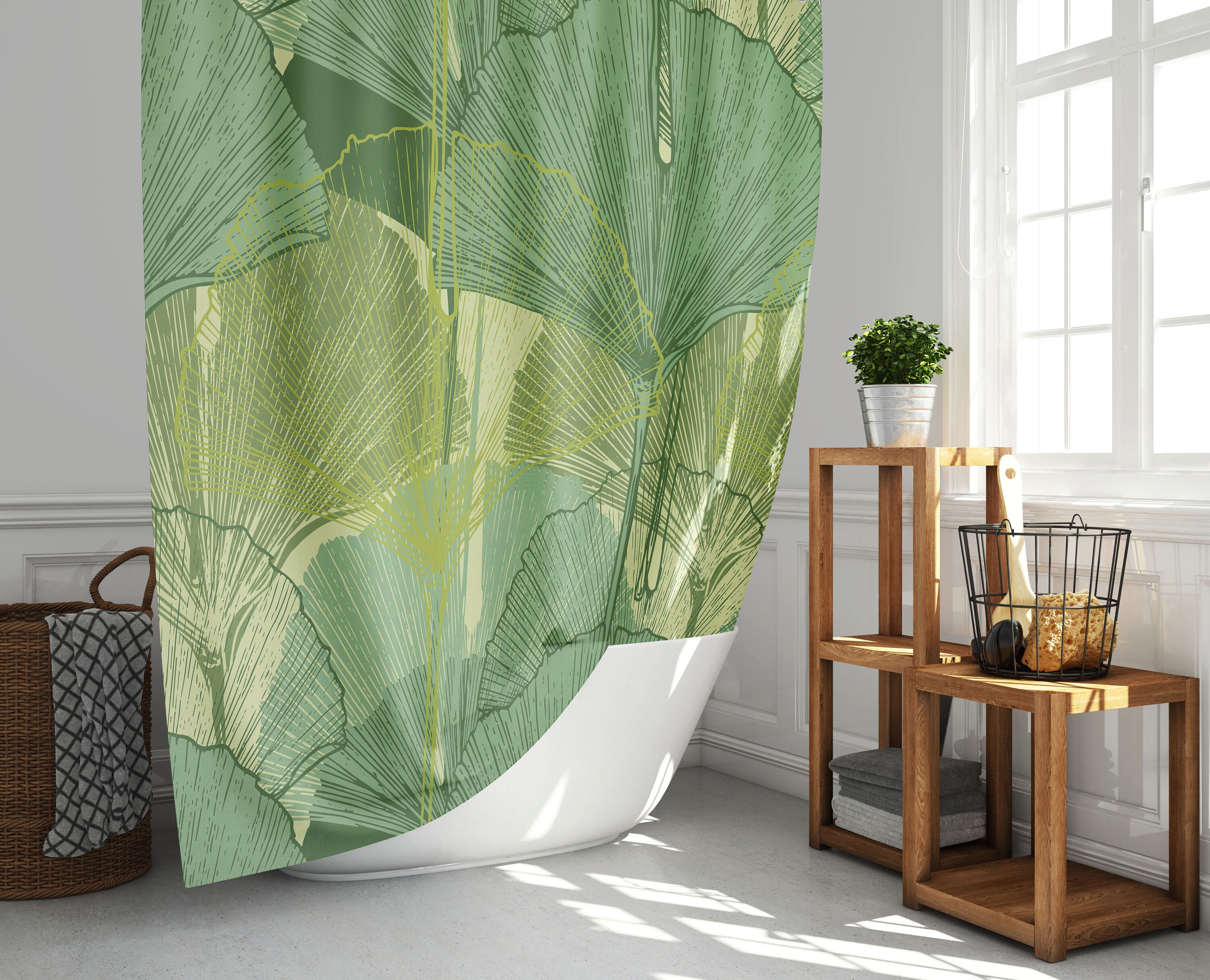 Ginkgo Biloba Shower Curtain, Plant Lady Bath Decor - Unique Bathroom Curtain
