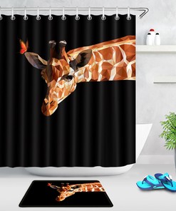 Giraffe And Butterfly Print Shower Curtain For African Safari Bathroom Decor
