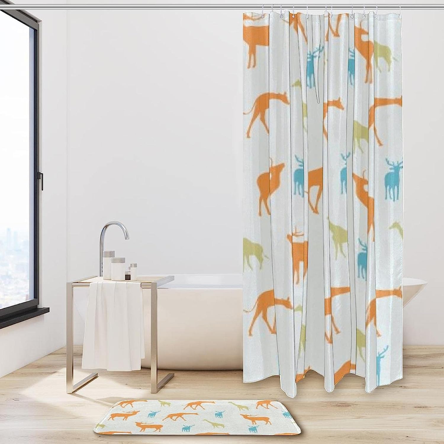 Giraffe And Deer Vintage Shower Curtain - Perfect For A Safari-Themed Bathroom - Image 2