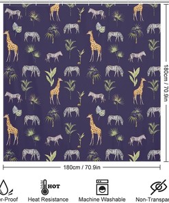 Giraffe And Zebra Shower Curtain, Stylish And Waterproof Bath Curtain