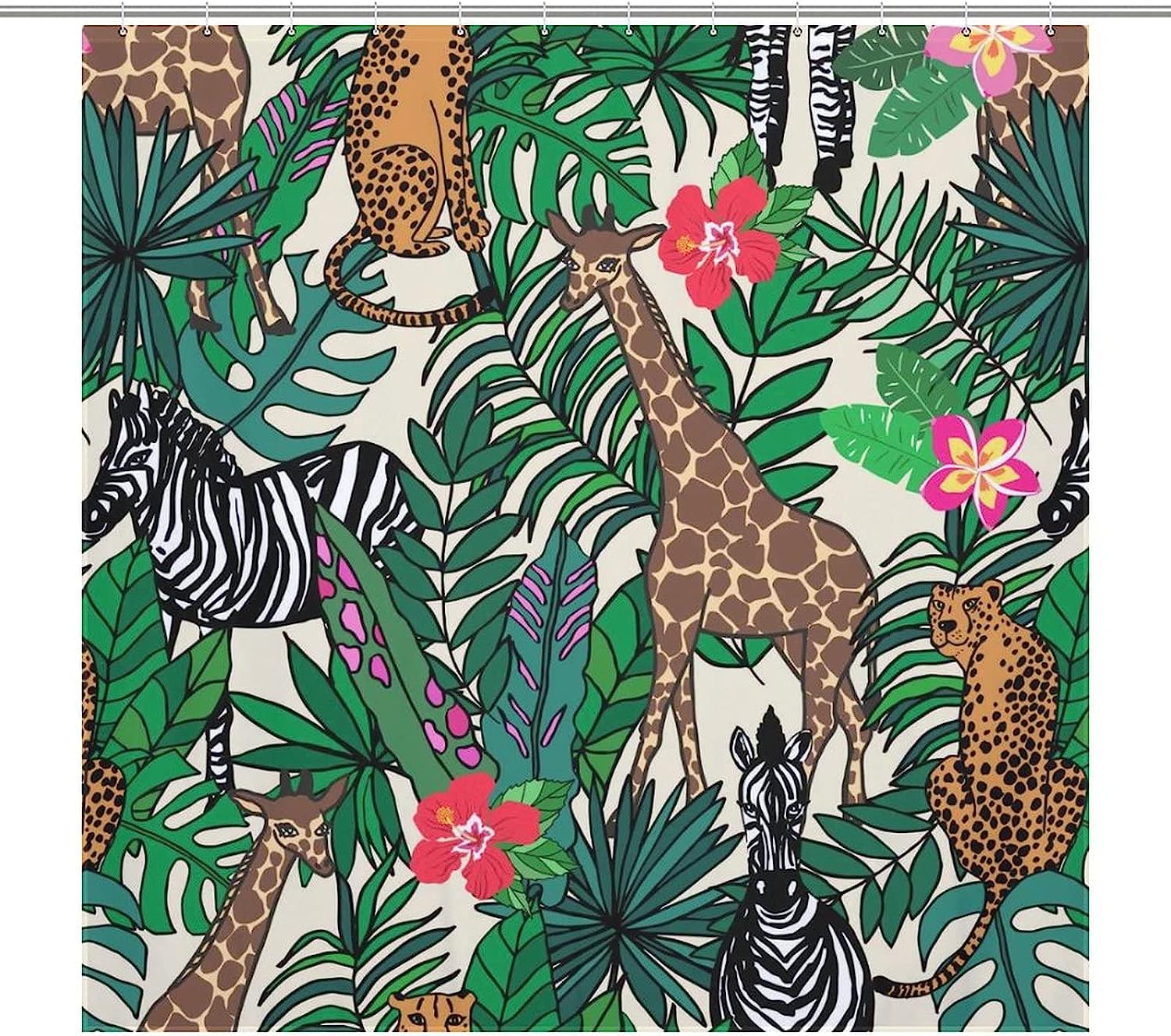 Giraffe And Zebra Shower Curtain, Tropical Jungle Bath Curtain