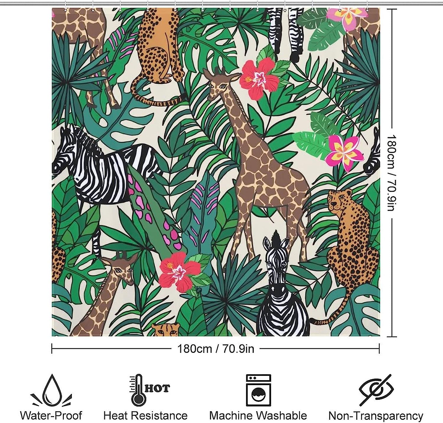 Giraffe And Zebra Shower Curtain, Tropical Jungle Bath Curtain