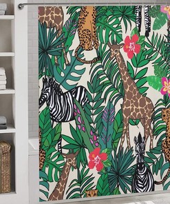 Giraffe And Zebra Shower Curtain, Tropical Jungle Bath Curtain