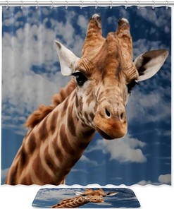 Giraffe Animal Print Waterproof Bath Curtain For Bathroom