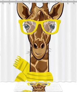 Giraffe Animal Winter Shower Curtain, Microfiber Bathroom Accents Fabric Machine Washable