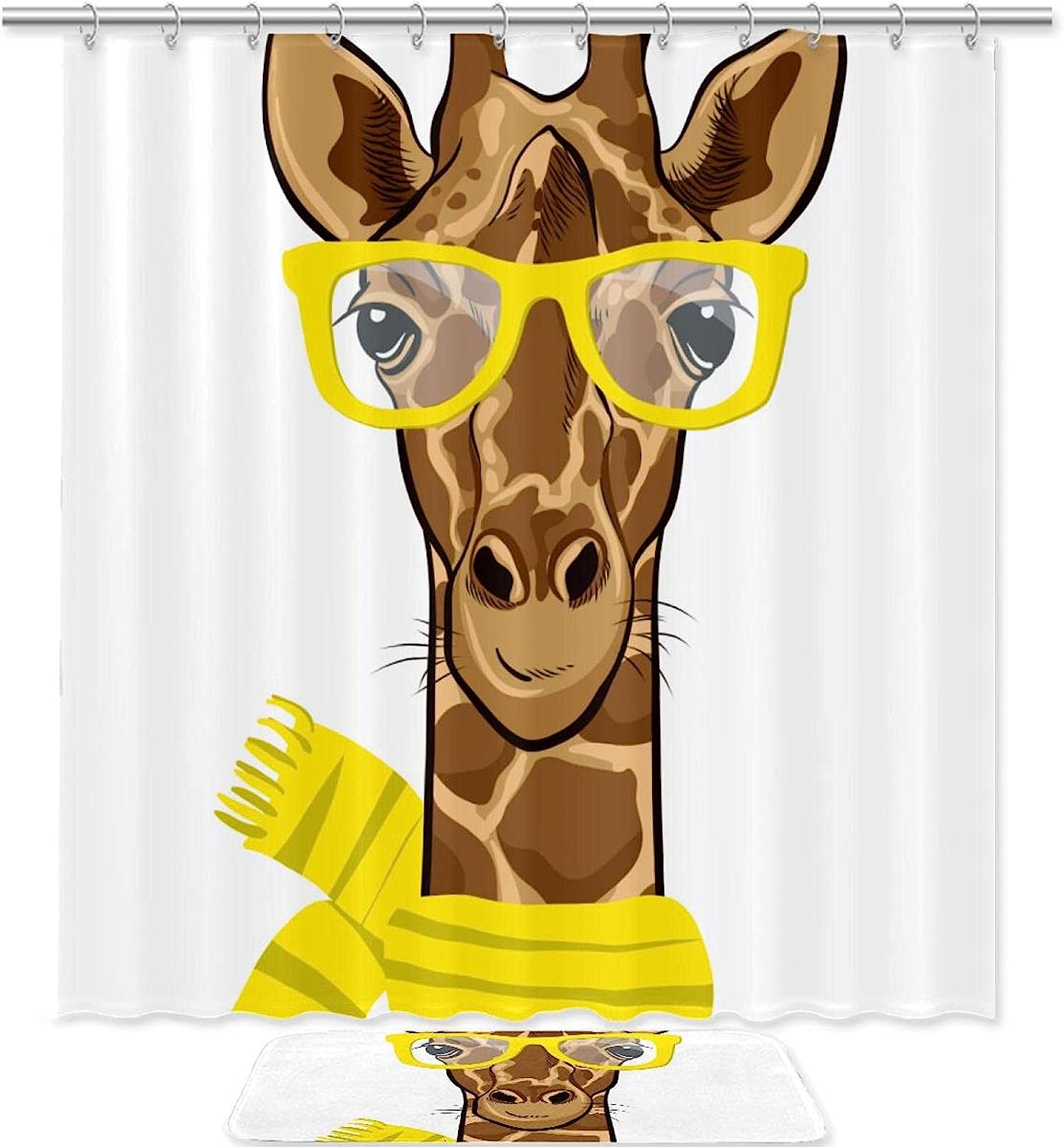Giraffe Animal Winter Shower Curtain, Microfiber Bathroom Accents Fabric Machine Washable
