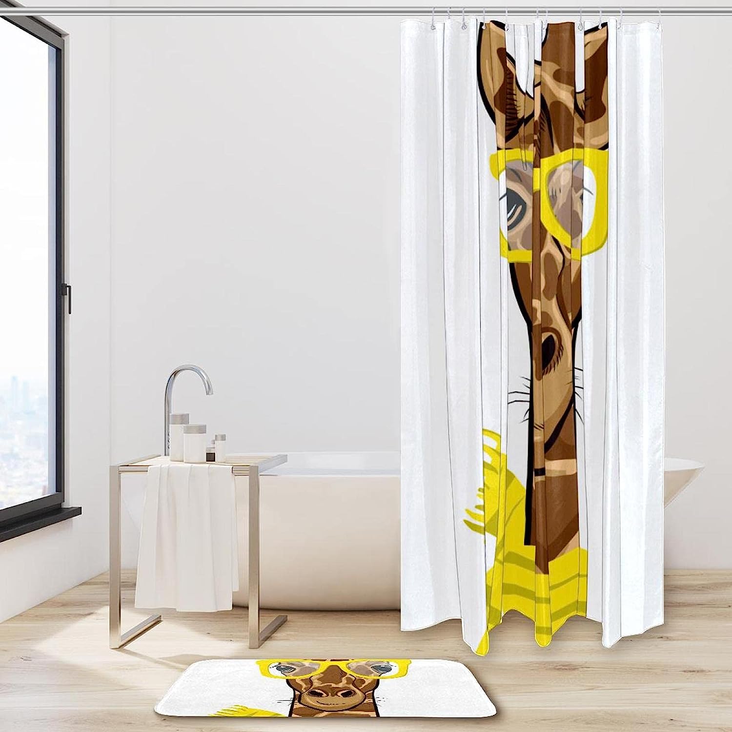 Giraffe Animal Winter Shower Curtain, Microfiber Bathroom Accents Fabric Machine Washable - Image 2