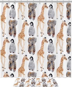 Giraffe Elephant Penguin Shower Curtain, Cute And Waterproof Bath Curtain