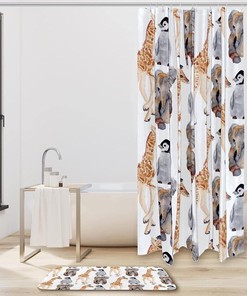 Giraffe Elephant Penguin Shower Curtain, Cute And Waterproof Bath Curtain