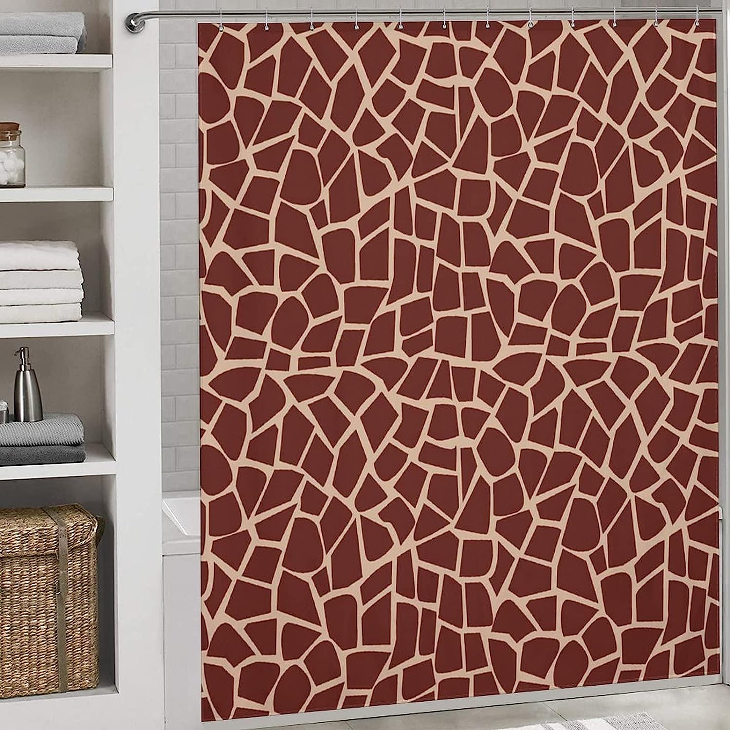 Giraffe Fur Pattern Shower Curtain, Trendy Modern Bathroom Decor - Waterproof Fabric