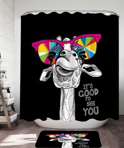 Giraffe Glasses Fabric Shower Curtain With Fun And Colorful Design, Perfect For Any Bathroom