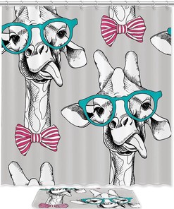 Giraffe Glasses Pink Bow Funny Shower Curtain - Animal Bathroom Decor