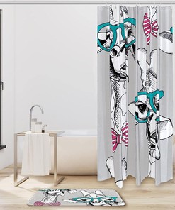 Giraffe Glasses Pink Bow Funny Shower Curtain - Animal Bathroom Decor
